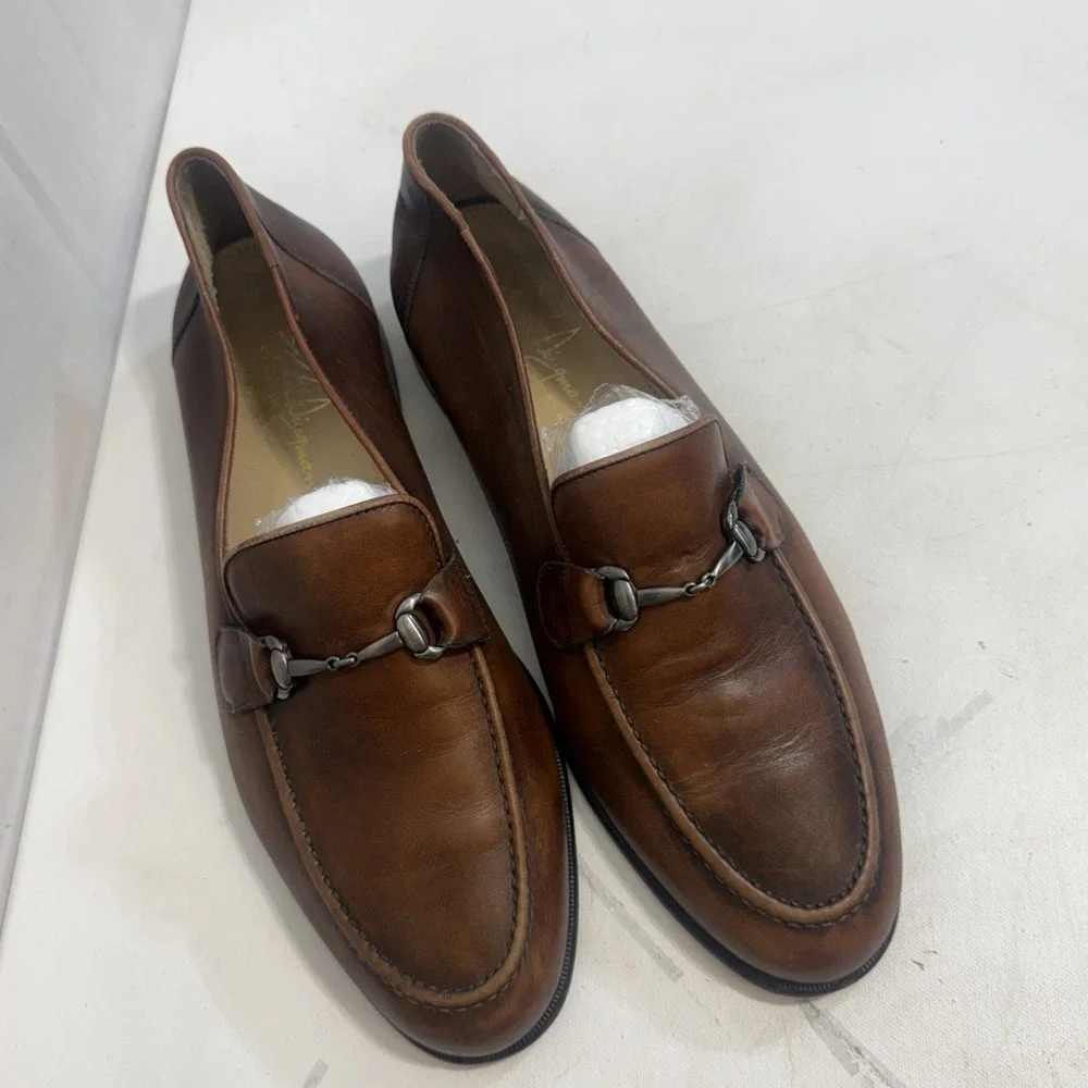 Martin Dingman Brown Italian Leather Loafers Horsebit Slip On Shoes Men's 11.5
